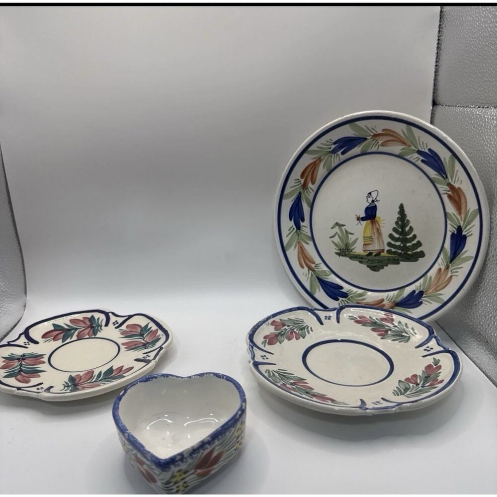 4-pc vintage HB Henriot Quimper faience ceramic Dishes